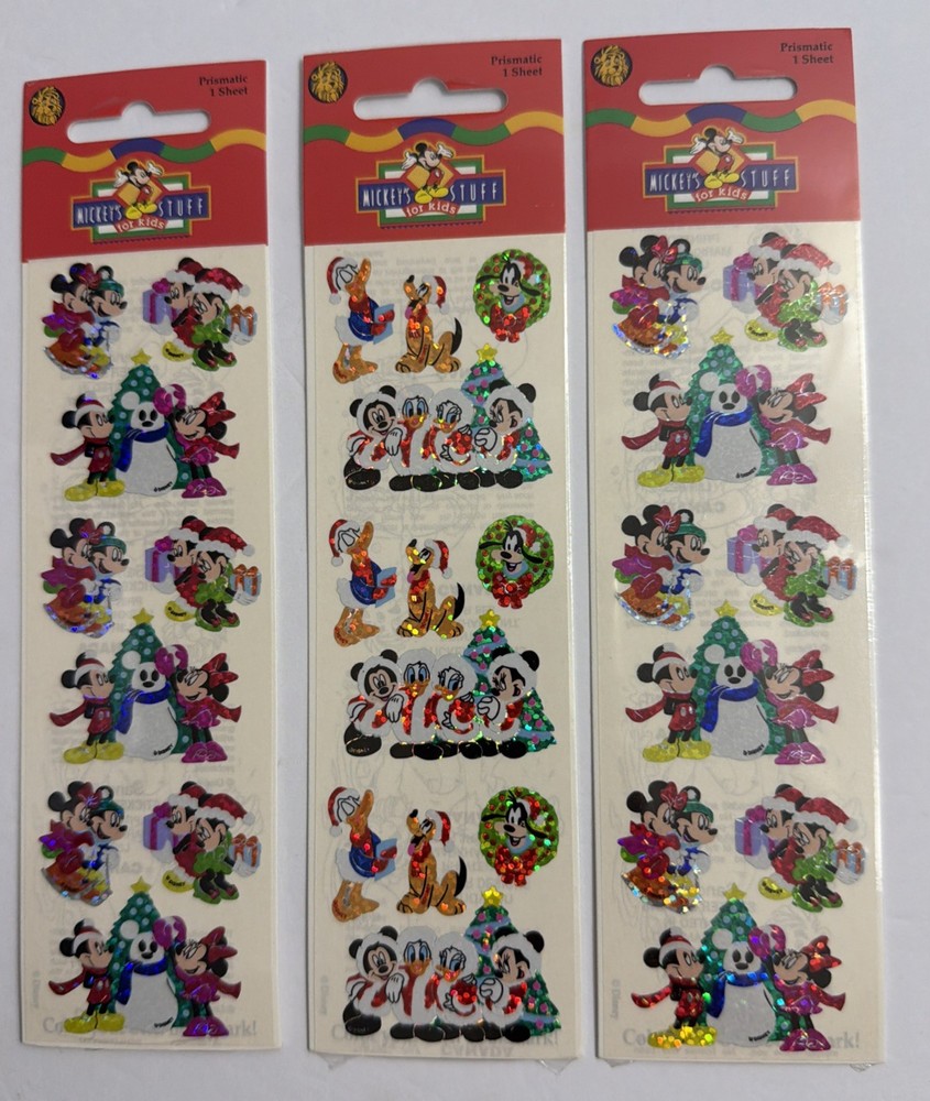 Vintage Sandylion Stickers Christmas Mickey Minnie Donald Goofy Pluto Lot Of 3