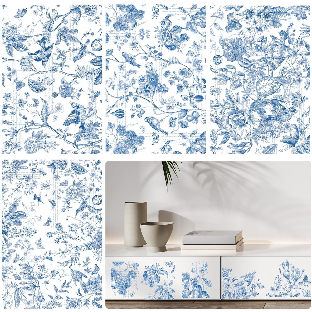 Shejdgart Vintage Rub on Transfers for Crafts – 4 7.68 x 11.4 inches, Blue