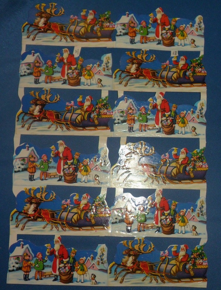 Vintage 12 Santa Scene Stickers 3″ x 1 1/2″ Made in England