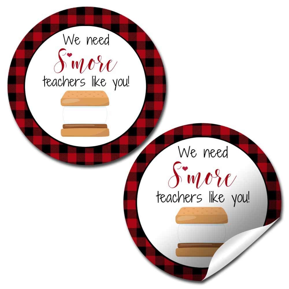 S’More Teacher Appreciation Red and Black Buffalo Plaid Thank You Sticker Lab…