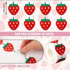 500 pcs Sticker Seals Roll Mini Sparkly Foil Strawberry 🍓 Self Adhesive NEW!!!
