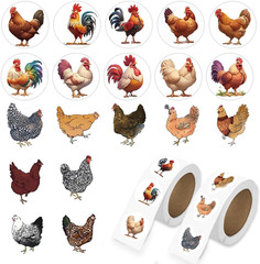 1000 Pcs Chicken Stickers Bulk 2 Roll 1 Inch, Chicken Stickers for Mens Boys Gir
