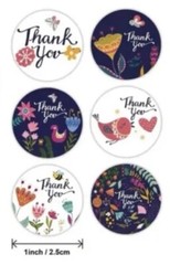30 THANK YOU Round Flowers Multi-Color Gift Stickers 1” Envelope Seals 6 Colors
