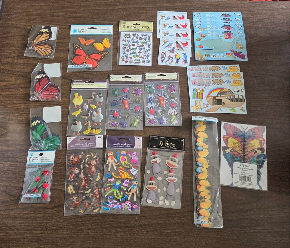 Lot of Insects & Animals Themed Stickers, Embellishments, & Borders