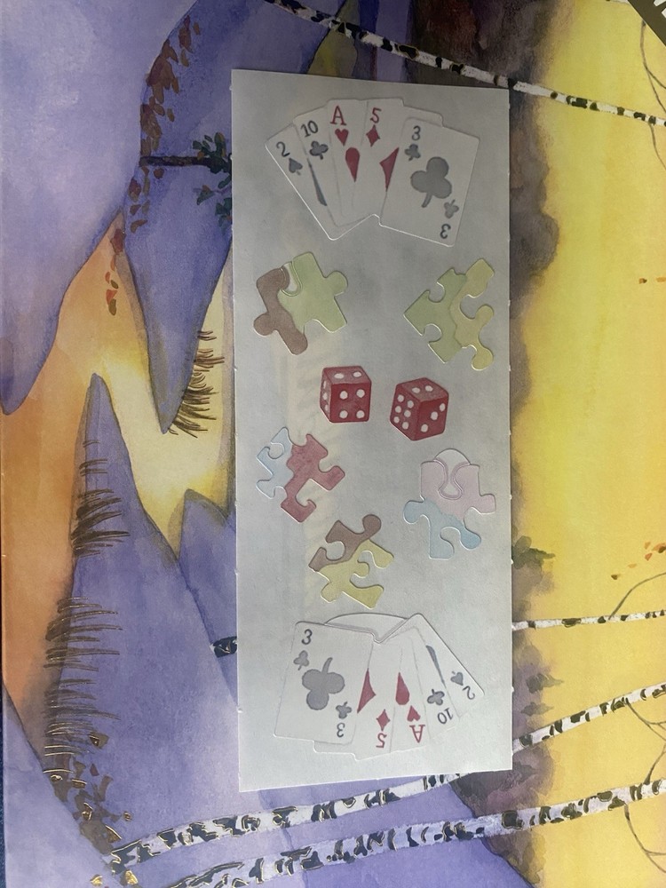 Vtg Creative Memories Playing Cards Puzzles Die Sticker Strip 2×5 Inches