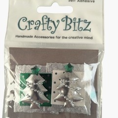 Silver Christmas Tree Stickers Self Adhesive Embellishments Pack Of 6