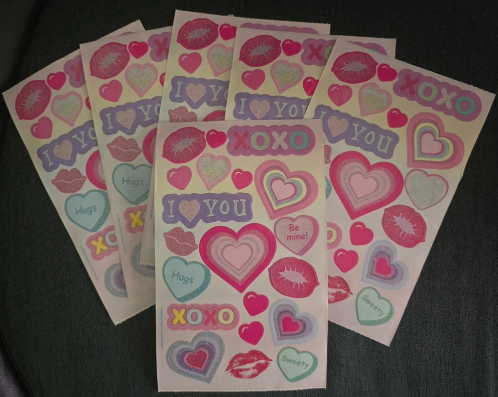 Sandylion Hearts I Love You Stickers Lot of 6 SHEETS 4″ X 6 «