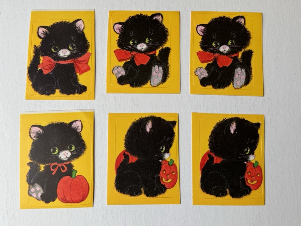 Vintage 80s Halloween Black Cat Stickers Jack O’ Lantern Pumpkin Gibson Loose