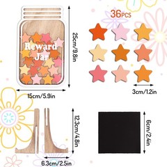 39 Pcs Boho Star Wooden Reward Jar Pink Orange Star Wood Cutouts with Magneti…