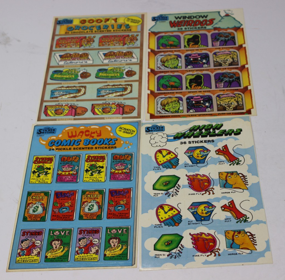Vintage Stickers Store Window Weirdos High Rollers Wacky Comics Groceries 1982