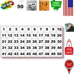 Waterproof White Vinyl Decals – Consecutive Number Stickers 1 to 50, 1-Inch Size