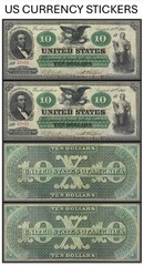 $10 Ten Dollar 1861 Demand Note (US CURRENCY STICKERS) (Lot Of 2)