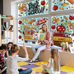 8 Sheets Back to School Window Clings,Cute School Bus Pencils Apple Window Stick