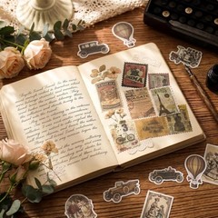 Reusable Vintage Stamp Stickers – 60 Adhesive Designs for Scrapbooks & Wrapping