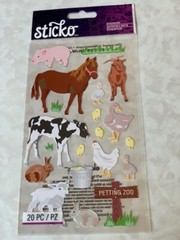 STICKO STICKERS FARM ANIMALS PERTING ZOO PIG HORSE COW GOAT RABBIT 20PCS
