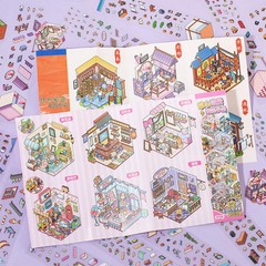 12 in 1 Portable in pocket Mini Landscape Sticker Miniature scene Collection