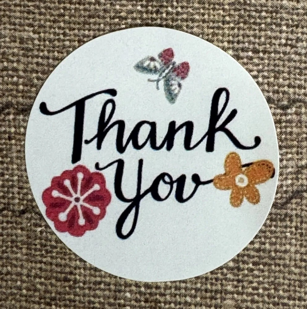 30 THANK YOU Round Stickers Flowers Multi-Color Gift Stickers 1” 6 Designs