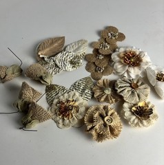 Rustic Burlap Fabric Flowers Mixed Lot Farmhouse Neutral Natural Accents
