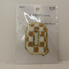The Paper Studio Chenille Q Brown White Checker Sticker Patch Alphabet Letter