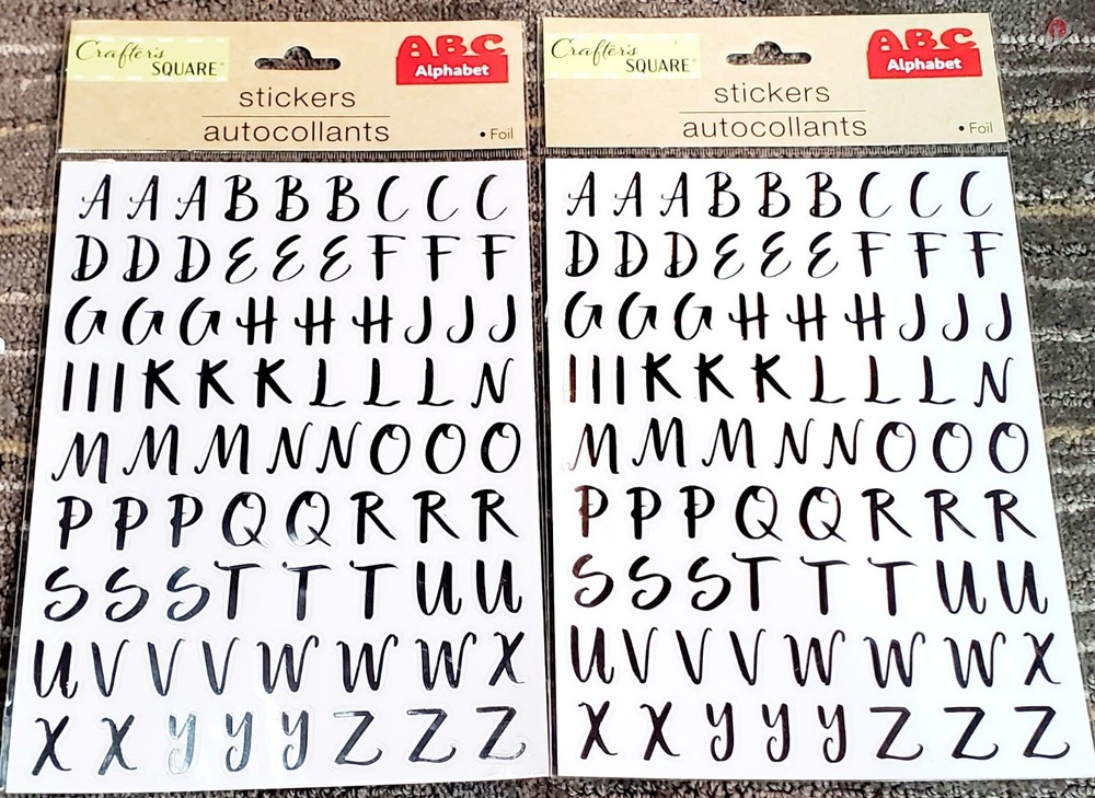 2 Silver Foil Upper Case Fancy Alphabet ABCs Stickers Crafters Square 3/4″x1/2″