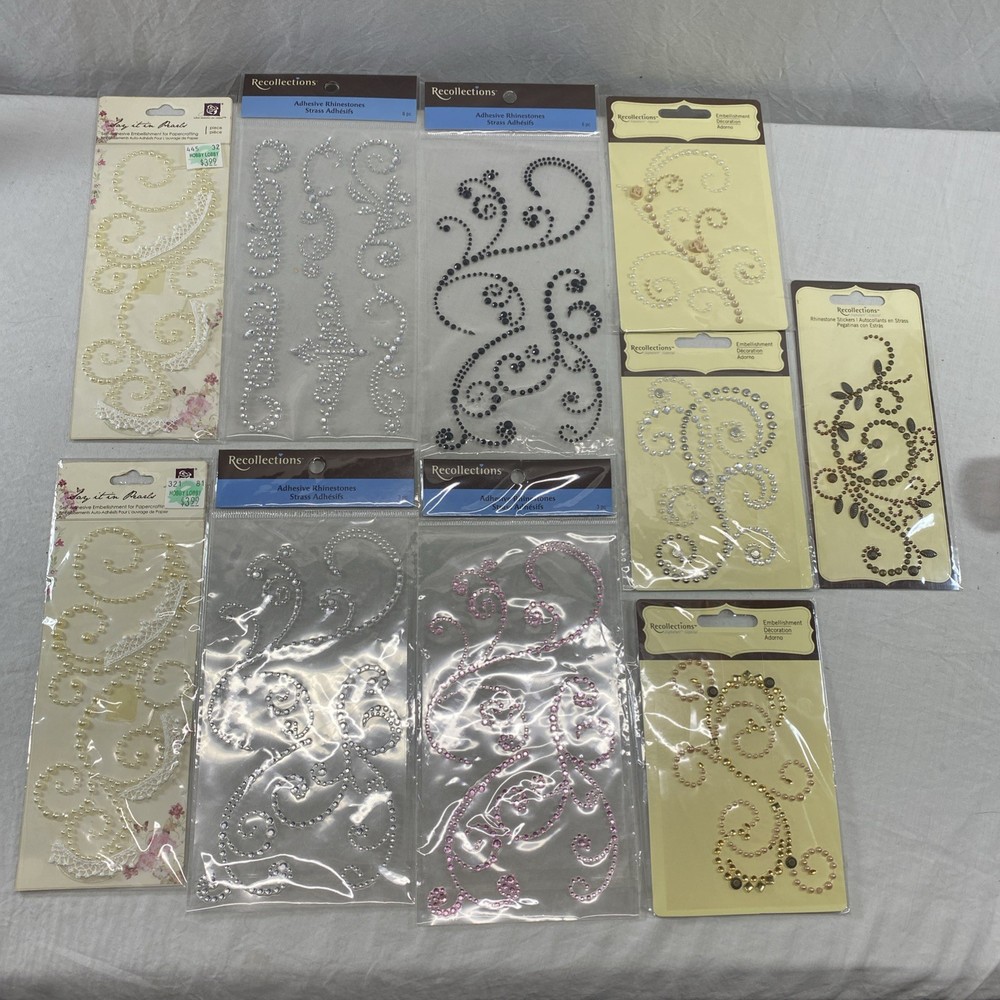Swirl Swirls Flourish Bling AB Rhinestones Gems Recollections Stickers Lot Of 10