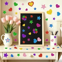 8-Color 1000PCS Glitter Foam Stickers Set – Heart & Star for Scrapbooking & DIY