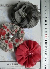 RED, GREY & Floral Mix Organza 3 Flowers All with Centres 60-70mm Manor House