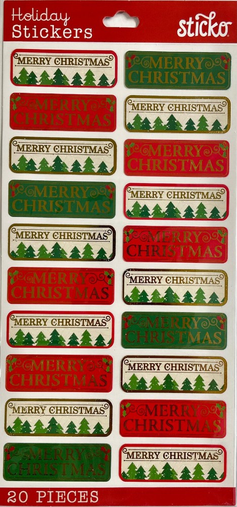 Sticko Merry Christmas Icon Repeat Stickers 20 Pc Tags Label