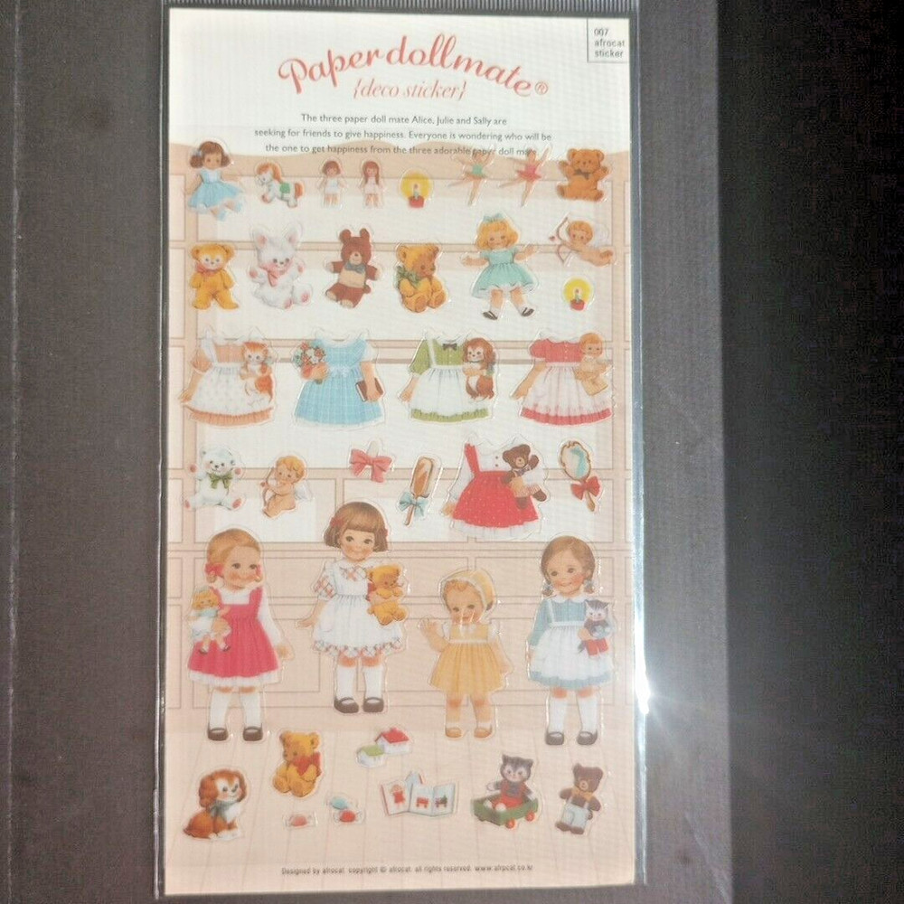 NEW! AFROCAT PAPER DOLL MATE DECO STICKER SET 007, STICKERS 1 sheet 4 mini dolls