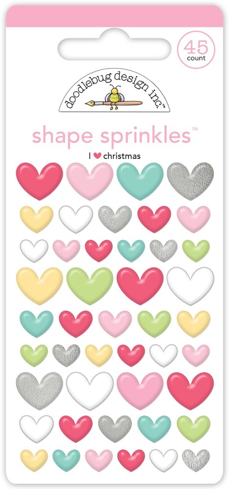 Doodlebug Sprinkles Puffy Stickers I Heart Christmas Colorful Hearts Various Szs