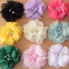 DIY Chiffon Fabric Flower with Pearls and bling Rhinestone Embellishment Craft