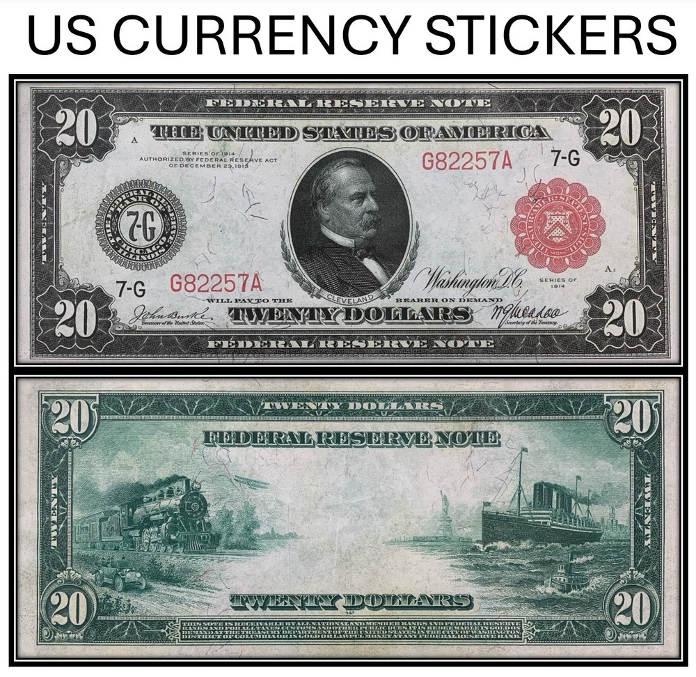 $20 1914 Federal Reserve Note Red Seal (US CURRENCY STICKERS) (Lot OF 1)