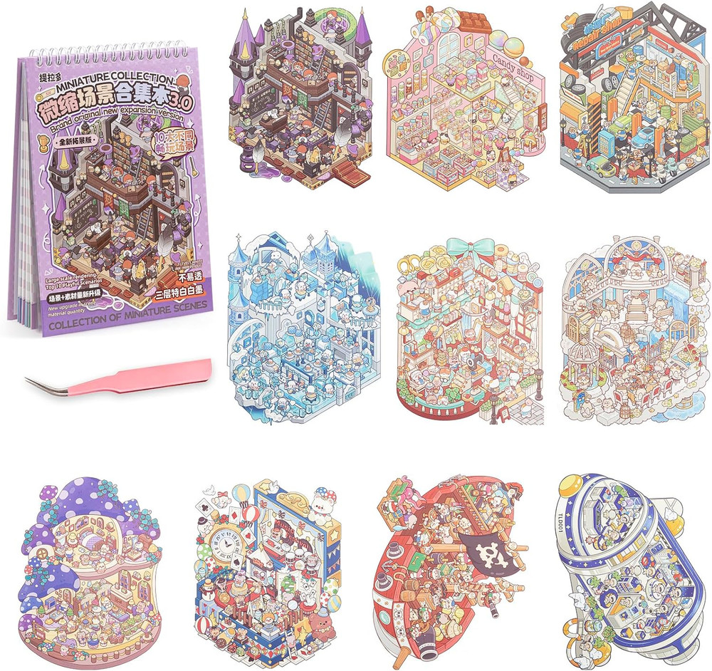 3D Sticker for Adults Kids Cute Miniature Scene Stickers Room Stress-Relieving
