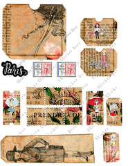 Paris France Ephemera Collage Sheet Supplies Scrapbooks Junk Journal Card Topper
