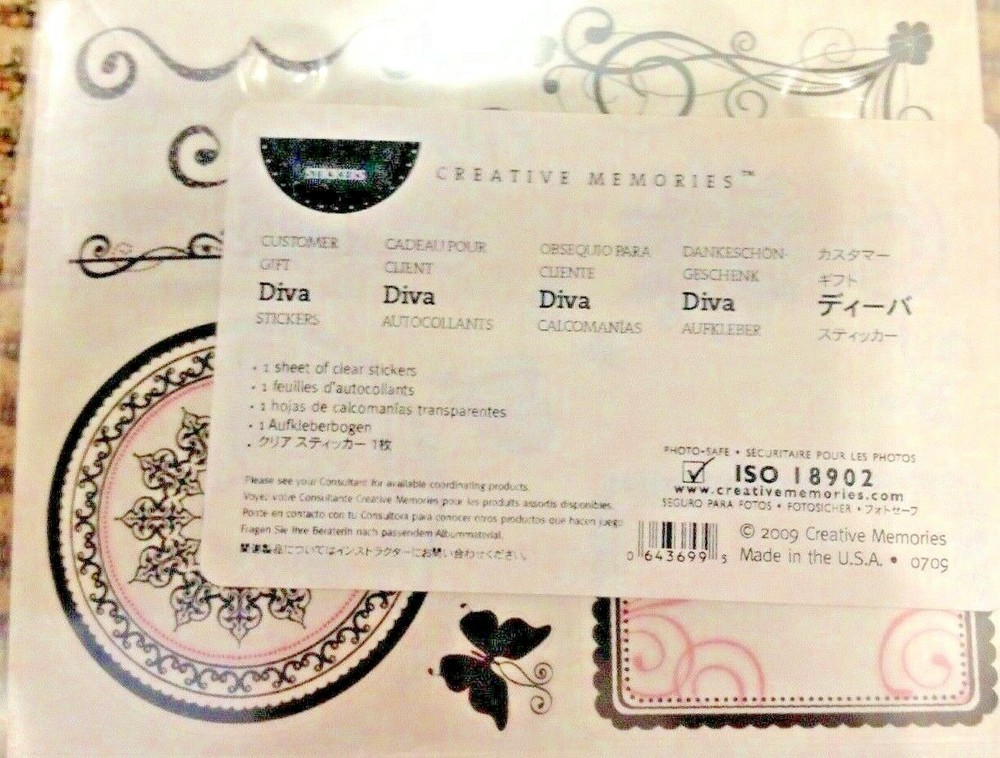 CREATIVE MEMORIES DIVA BLACK AND WHITE STICKERS 1 SHEET CLEAR NIP