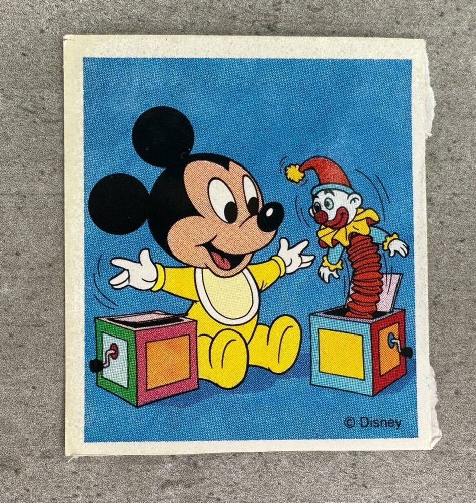 Vintage Disney Sticker Baby Mickey Mouse Baby 1990s Blocks Jack in the Box 2.5″