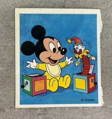 Vintage Disney Sticker Baby Mickey Mouse Baby 1990s Blocks Jack in the Box 2.5″