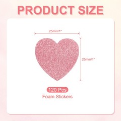 1″x1″ Heart Foam Stickers, 120Pcs EVA Glitters Foam Shape Sticker, Pink