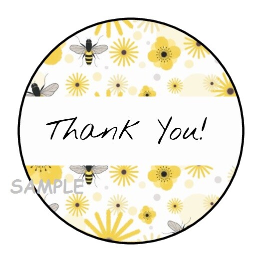 30 THANK YOU BEES AND FLOWERS ENVELOPE SEALS LABELS STICKERS 1.5″ ROUND GIFTS