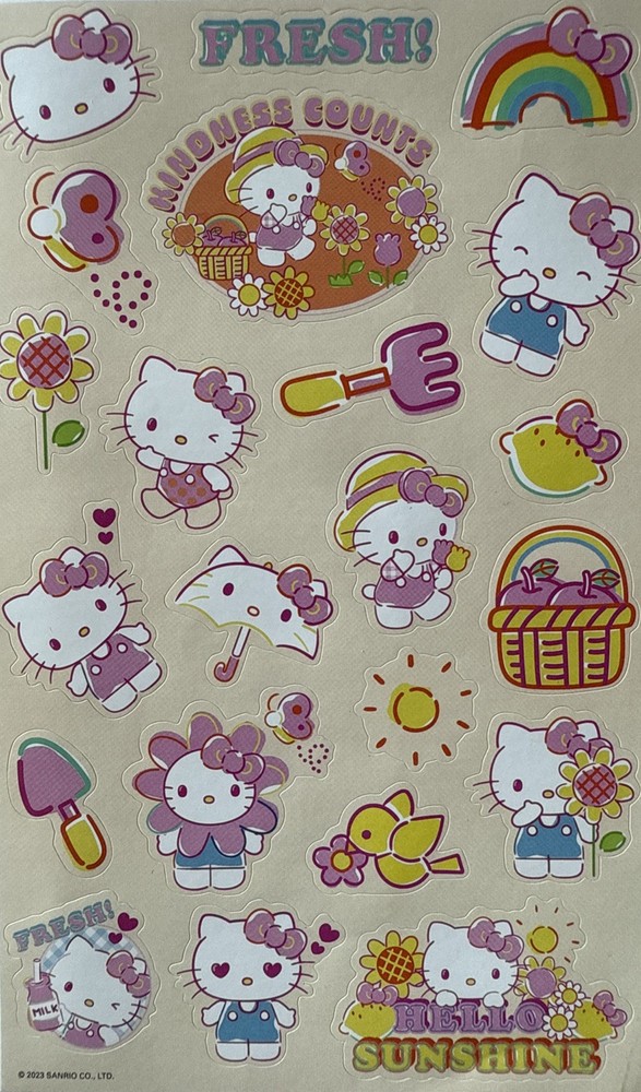 KINDNESS COUNTS HELLO KITTY Stickers(22pcs)Sanrio•Gardening •Sunshine•Flowers.