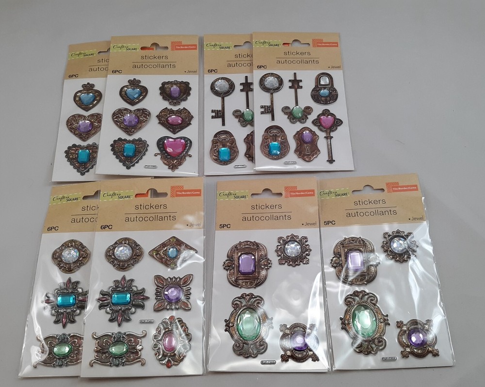 Lot Of 8 Crafter’s Square Gemstone Scrapbooking Stickers