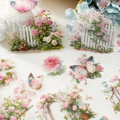 15Pcs Transparent Stickers Flowers Garden Journal Planner Scrapbooking Crafts