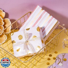 LeZakaa Pink Wrapping Paper Roll, Pink Metallic Gold Foil Polka Dot Gift Wrap