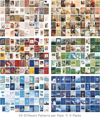 6 Sets 300 Pcs Washi Stickers Set Vintage Aesthetic Sticker for Journaling, DIY