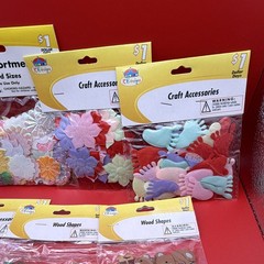 K&Designs Mixed Lot Craft Accessories Wood Shapes Fabric Appliques Flowers