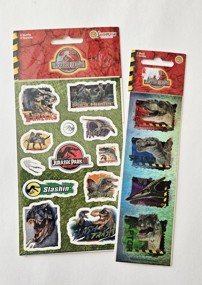 Vtg Sandylion Stickers LOT Jurassic Park 3 NIP Dinosaurs T-Rex Raptor Dino