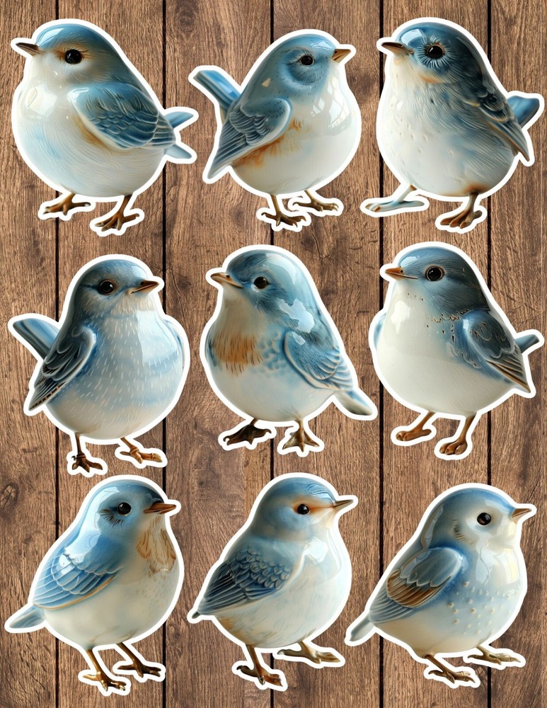 Ceramic Blue Bird Die Cut Vinyl Stickers Set Scrapbooking Laptop Waterbottle