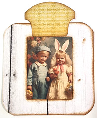 Easter Dog Cat Shaker Box Retro Kids Tags w/ Hidden Pocket OOAK #39 3D Handmade