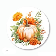 Autumn & Sunflowers Fall Pumpkin Envelope Seals Scrapbook Stickers Labels Favors