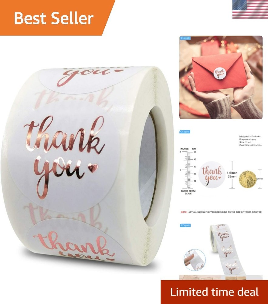 1.5 Inch Rose Gold Thank You Stickers Roll, 500 Pcs – Labels, Envelope Seals,…